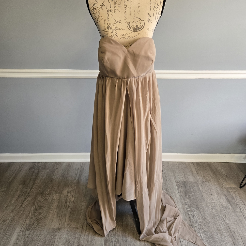 Elegant Tan Halter Dress - Picture 3 of 9